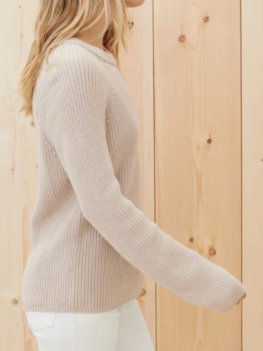 Jenni Kayne Cotton Fisherman Sweater in Oatmeal Sz M - Picture 2 of 11